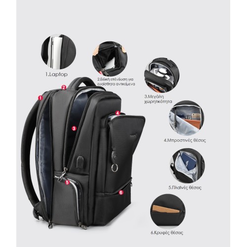 Tigernu T-B3585, Σακίδιο Πλάτης, Ύφασμα, Μαύρο