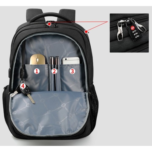 Tigernu T-B3399, Σακίδιο Πλάτης, Ύφασμα, Μαύρο