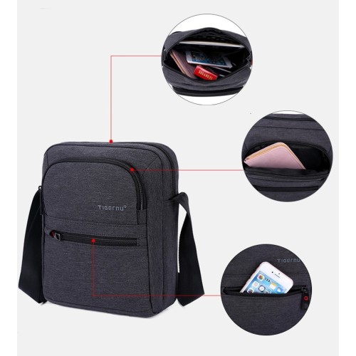 Tigernu T-L5105, Τσαντάκι Χιαστί, Αδιάβροχο Ύφασμα, Γκρι