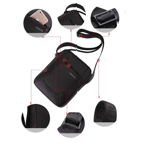 Tigernu T-L5108, Τσαντάκι Χιαστί, Αδιάβροχο Ύφασμα, Μαύρο