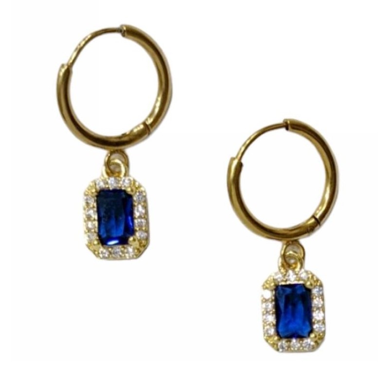 Kostibas 3113-772XB, Σκουλαρίκια κρίκοι, Zircon Ατσάλι, Χρυσό και Μπλε