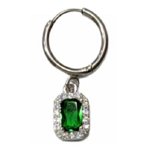 Kostibas 3113-772AP, Σκουλαρίκια κρίκοι, Ατσάλι, Λευκό, Μοτίφ τετράγωνο πράσινο