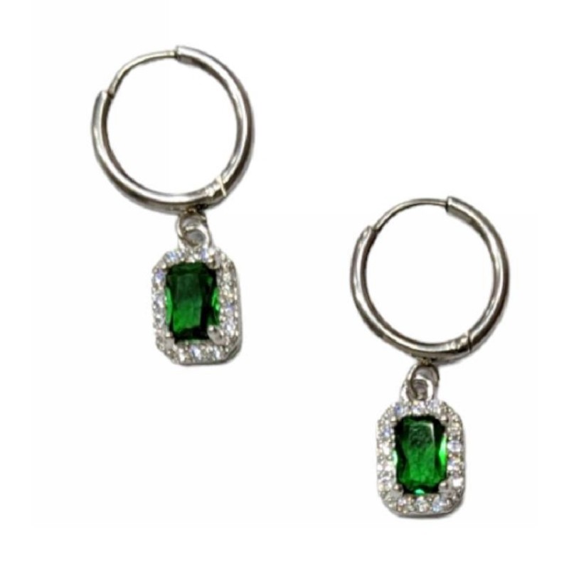 Kostibas 3113-772AP, Σκουλαρίκια κρίκοι, Ατσάλι, Λευκό, Μοτίφ τετράγωνο πράσινο