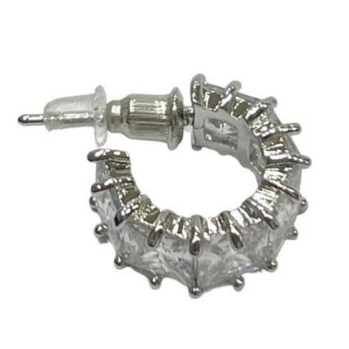 Kostibas 3112-702A1, Σκουλαρίκια κρίκοι, Στρας, Μεταλλικό, Λευκό