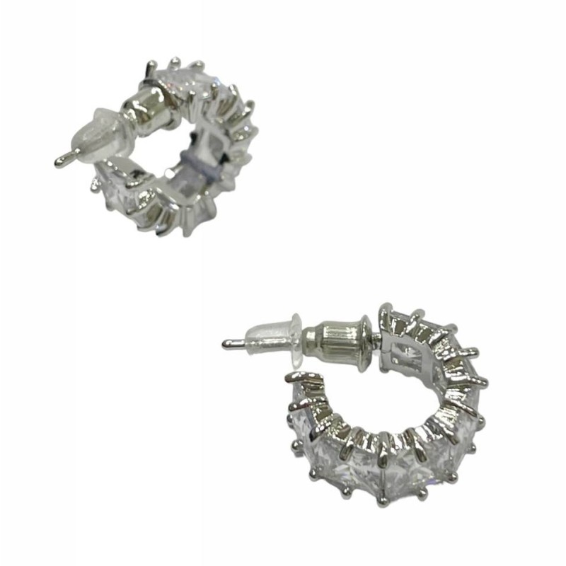 Kostibas 3112-702A1, Σκουλαρίκια κρίκοι, Στρας, Μεταλλικό, Λευκό