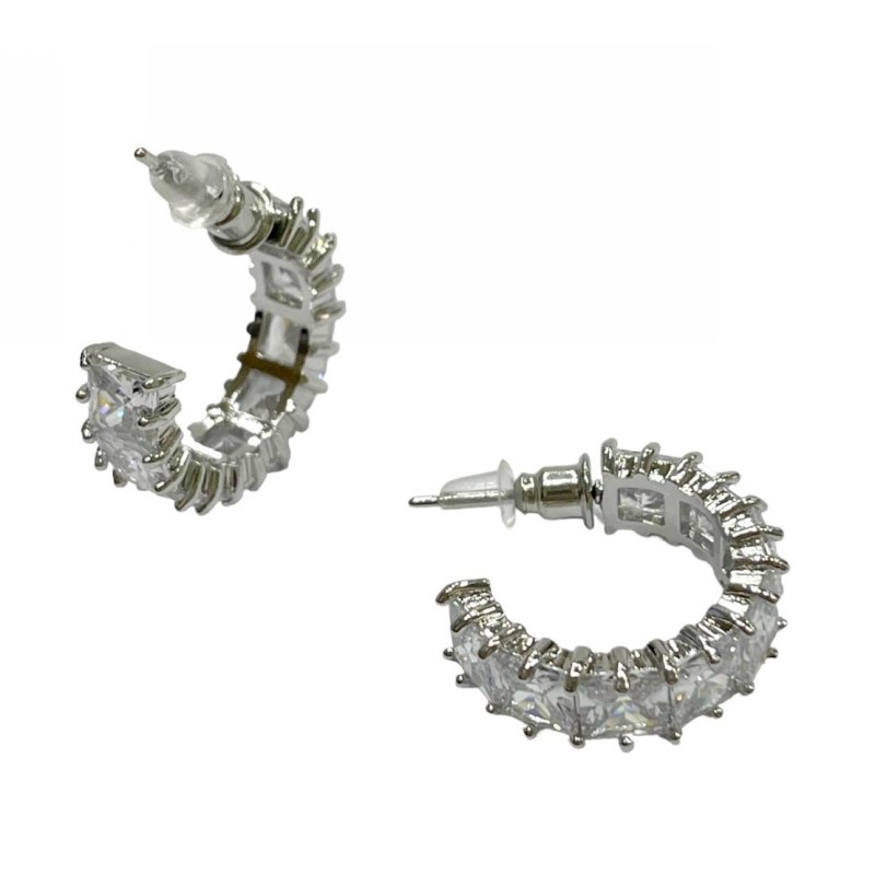 Kostibas 3112-702A2, Σκουλαρίκια κρίκοι, Στρας, Μεταλλικό, Λευκό