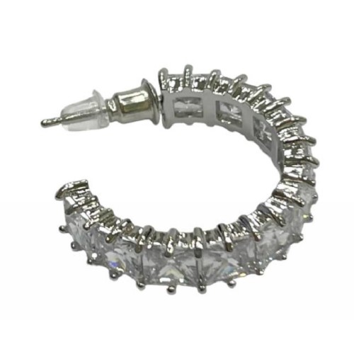 Kostibas 3112-702A3, Σκουλαρίκια κρίκοι, Στρας, Μεταλλικό, Λευκό