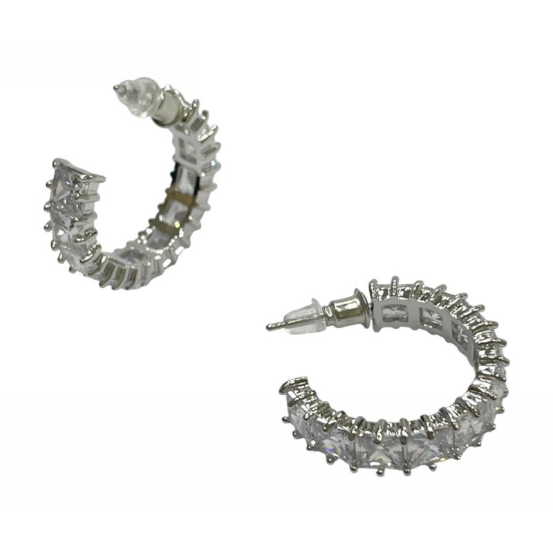 Kostibas 3112-702A3, Σκουλαρίκια κρίκοι, Στρας, Μεταλλικό, Λευκό