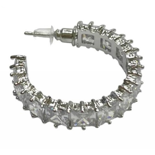 Kostibas 3112-702A4, Σκουλαρίκια κρίκοι, Στρας, Μεταλλικό, Λευκό