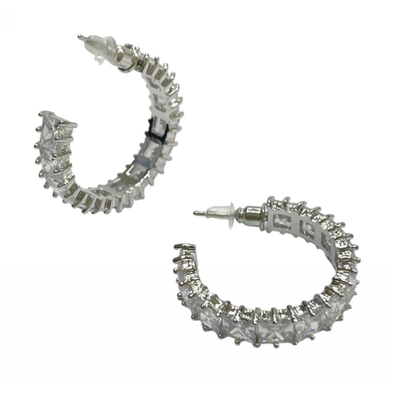 Kostibas 3112-702A4, Σκουλαρίκια κρίκοι, Στρας, Μεταλλικό, Λευκό