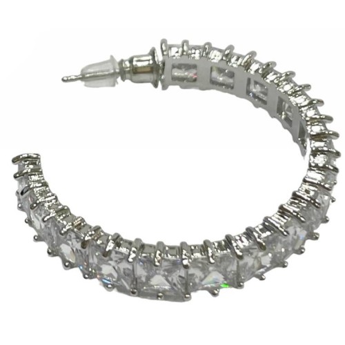 Kostibas 3112-702A5, Σκουλαρίκια κρίκοι, Στρας, Μεταλλικό, Λευκό