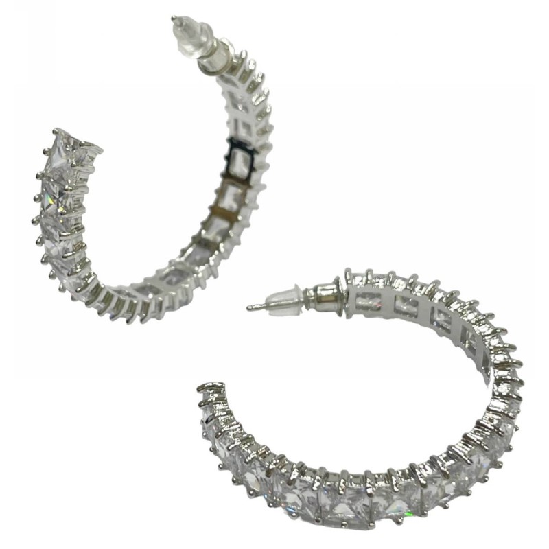 Kostibas 3112-702A5, Σκουλαρίκια κρίκοι, Στρας, Μεταλλικό, Λευκό