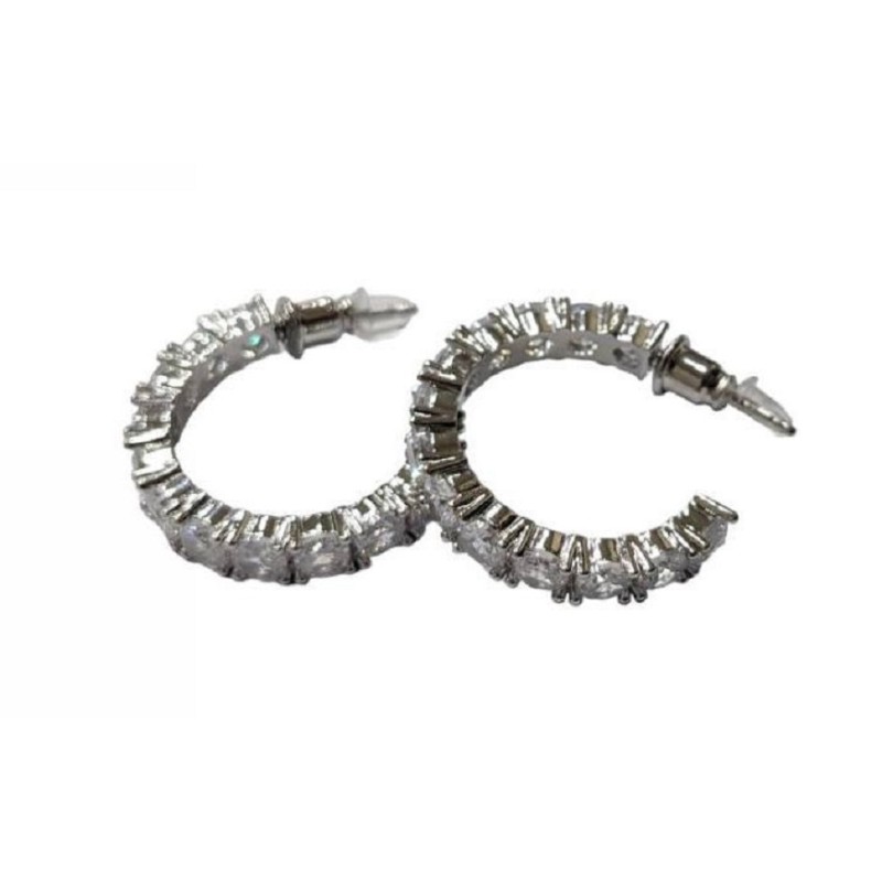 Kostibas 3112-703A3, Σκουλαρίκια κρίκοι, Στρας, Μεταλλικό, ΤΕ, Λευκό