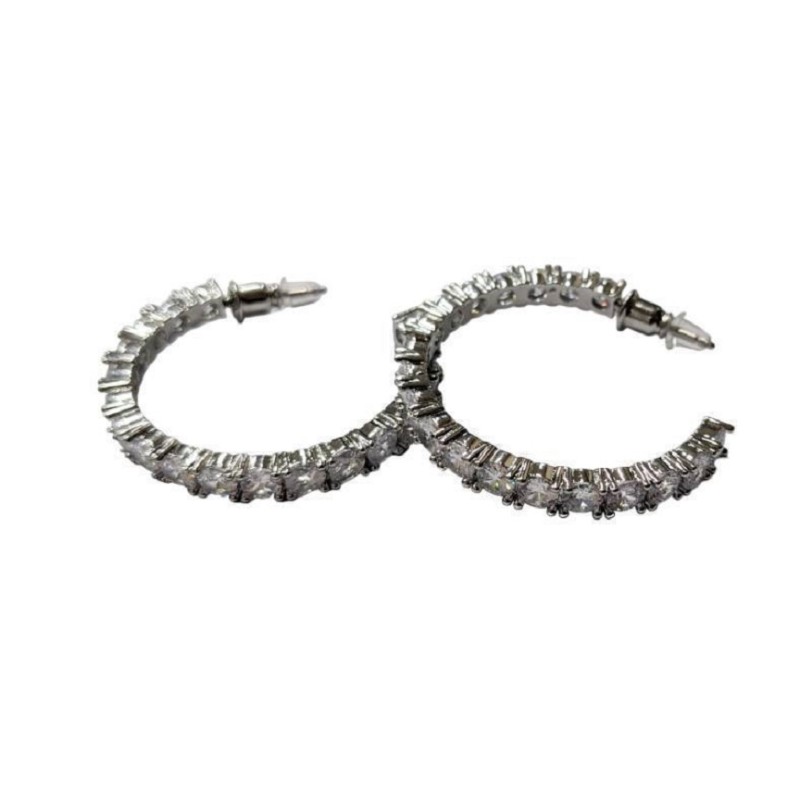 Kostibas 3112-703A4, Σκουλαρίκια κρίκοι, Στρας, Μεταλλικό, Λευκό