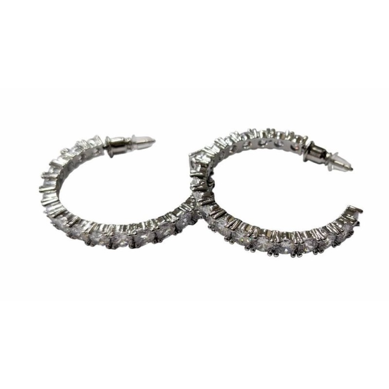 Kostibas 3112-703A5, Σκουλαρίκια κρίκοι, Στρας, Μεταλλικό, Λευκό