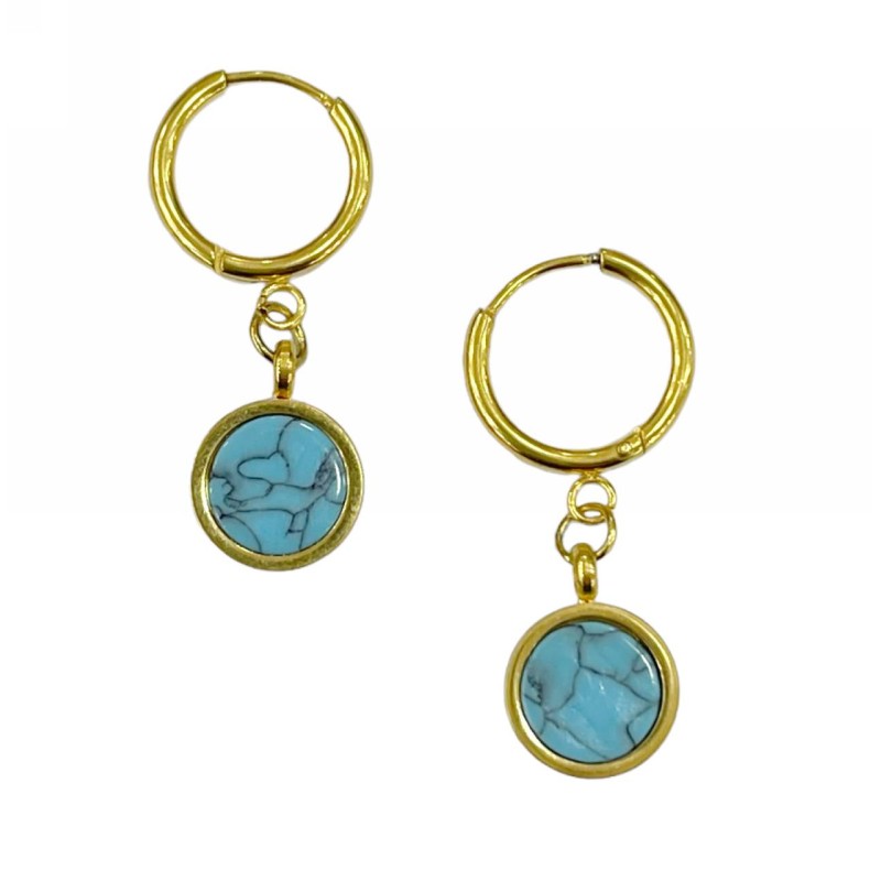 Kostibas 3113-713XD, Σκουλαρίκια, Κρίκοι, Ατσάλι, Χρυσό/Γαλάζιο