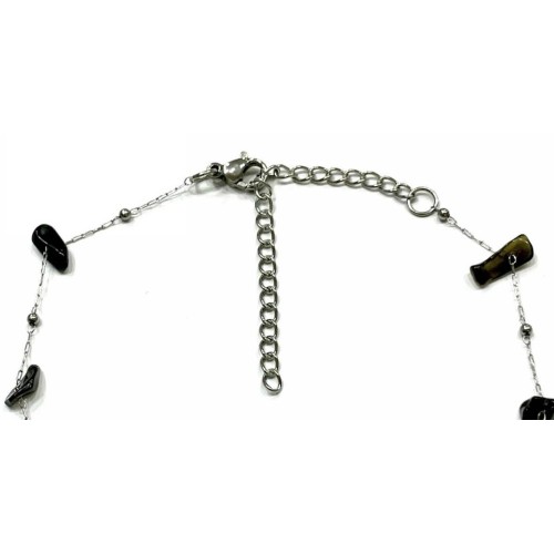 Kostibas 2013-908AM, Βραχιόλι ποδιού, Ατσάλι, Λευκό με μαύρες πέτρες