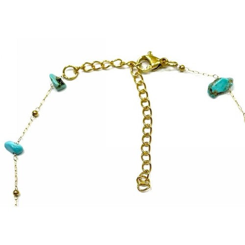 Kostibas 2013-908XT, Βραχιόλι ποδιού, Ατσάλι, Χρυσό με τιρκουάζ πέτρες