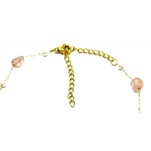 Kostibas 2013-909X3, Βραχιόλι ποδιού, Ατσάλι, Χρυσό με ροζ πέτρες