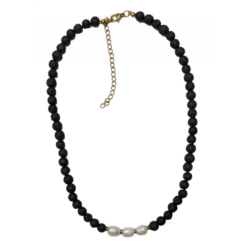 Kostibas 1014-934AL, Κολιέ, Πέτρα, Λάβα, Μαύρο