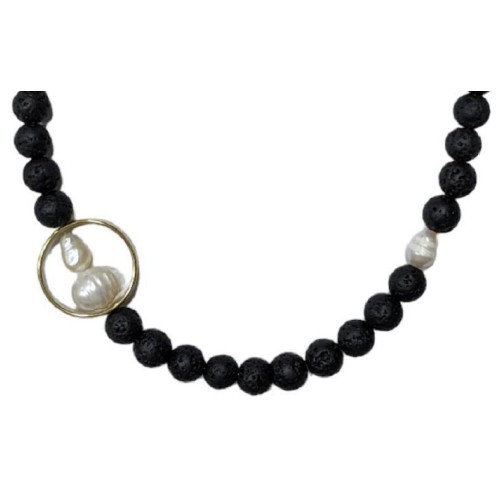 Kostibas 1014-922AL, Κολιέ, Πέτρα, Λάβα, Μαύρο