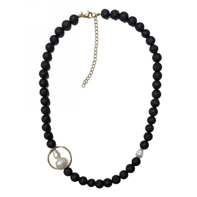 Kostibas 1014-922AL, Κολιέ, Πέτρα, Λάβα, Μαύρο