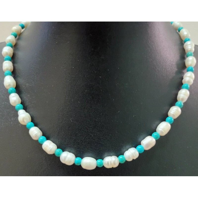 Kostibas 1014-903LD, Κολιέ, Πέτρα, Μαργαριτάρι, Τιρκουάζ