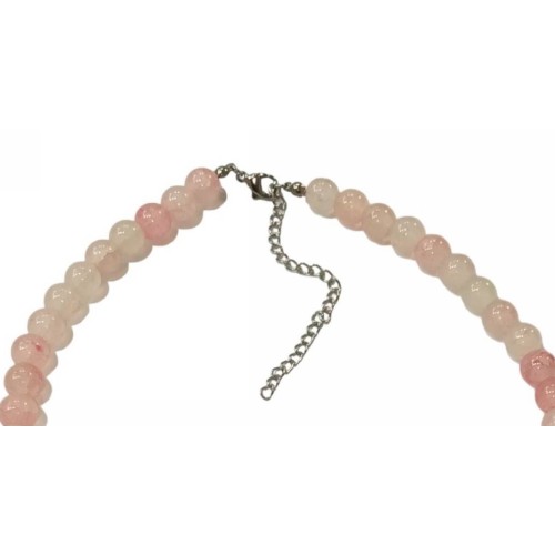 Kostibas 1014-919O4, Κολιέ, Γυάλινη χάντρα, Ασημί/Ροζ