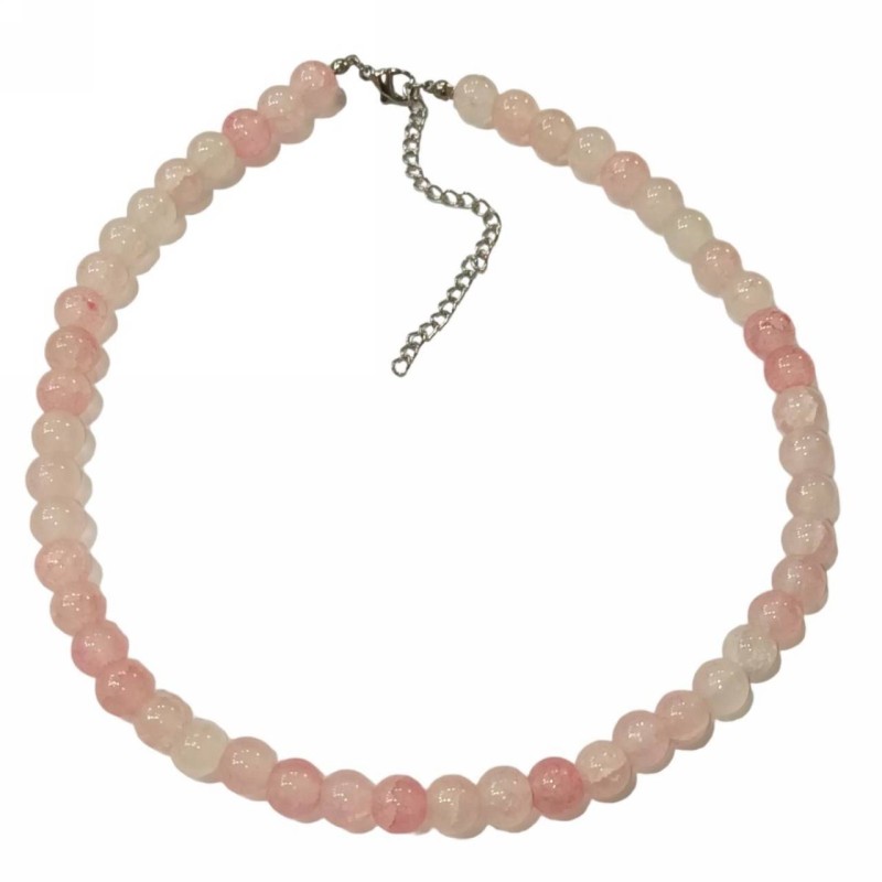 Kostibas 1014-919O4, Κολιέ, Γυάλινη χάντρα, Ασημί/Ροζ