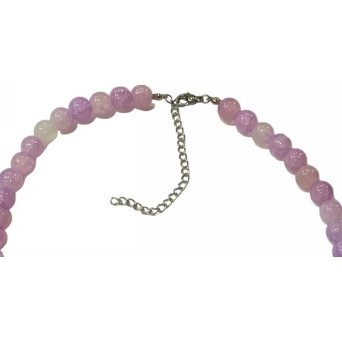 Kostibas 1014-919J2, Κολιέ, Γυάλινη χάντρα, ΤΕ,Ασημί/Μωβ