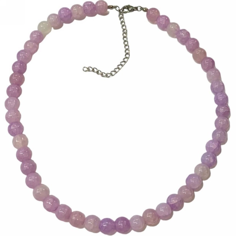 Kostibas 1014-919J2, Κολιέ, Γυάλινη χάντρα, ΤΕ,Ασημί/Μωβ