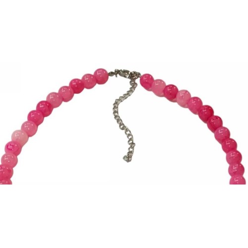 Kostibas 1014-919F1, Κολιέ, Γυάλινη χάντρα, Ασημί/Φούξια