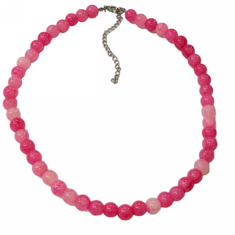 Kostibas 1014-919F1, Κολιέ, Γυάλινη χάντρα, Ασημί/Φούξια