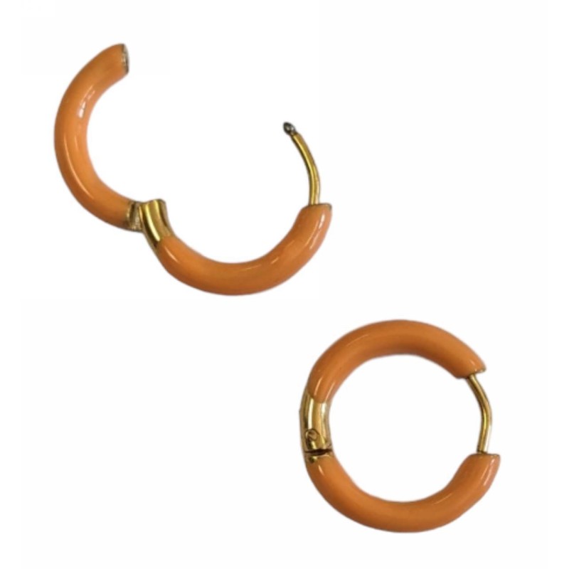 Kostibas 3113-819XQ, Σκουλαρίκια κρίκοι, Ατσάλι, Με σμάλτο, Κάμελ