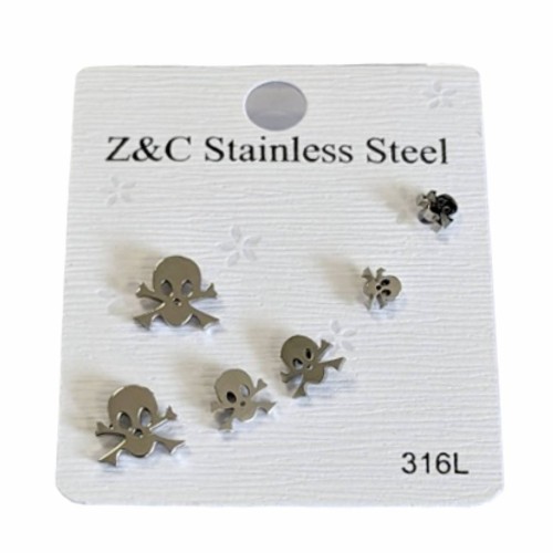 Kostibas 3213-716A, Σκουλαρίκια Παιδικά, Καρφωτά, Ατσάλι, Νεκροκεφαλή, Λευκό