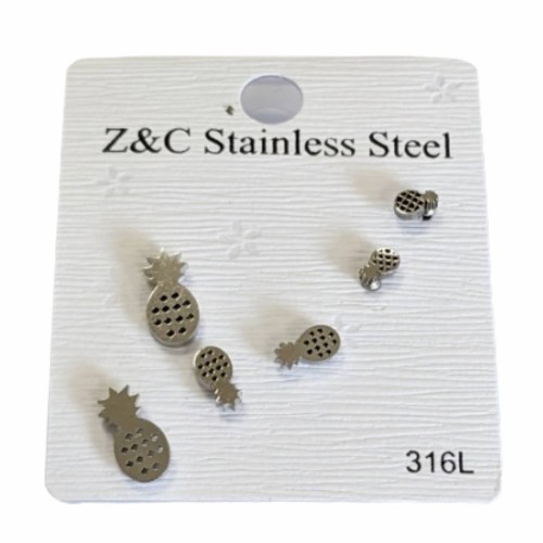 Kostibas 3213-715A, Σκουλαρίκια Παιδικά, Καρφωτά, Ατσάλι, Ανανάς, Λευκό