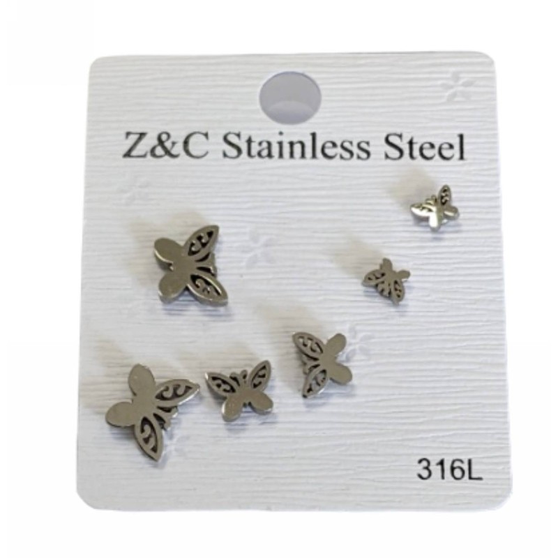 Kostibas 3213-718A, Σκουλαρίκια Παιδικά, Καρφωτά, Ατσάλι, Πεταλούδα, Λευκό