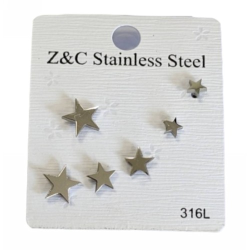 Kostibas 3213-717A, Σκουλαρίκια Παιδικά, Καρφωτά, Ατσάλι, Αστέρι, Λευκό