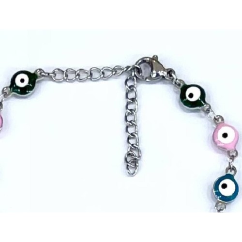 Kostibas 1513-711AO, Βραχιόλι, Ατσάλι, Με μάτια πολύχρωμα, Ασημί