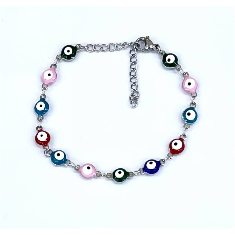 Kostibas 1513-711AO, Βραχιόλι, Ατσάλι, Με μάτια πολύχρωμα, Ασημί