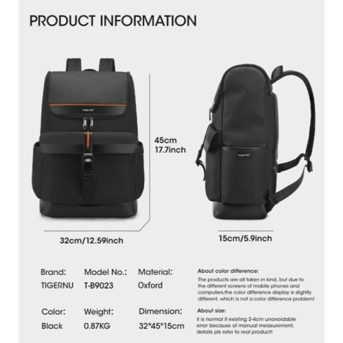 Tigernu T-B9023, Σακίδιο Πλάτης, Ύφασμα, Μαύρο