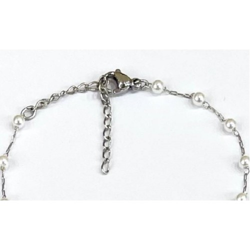 Kostibas 1513-713A, Βραχιόλι, Ατσάλι, Με περλα, ΤΕ, Λευκό