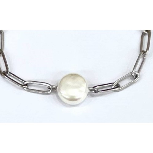 Kostibas 1513-772AL, Βραχιόλι, Ατσάλι, Αλυσίδα, Με μαργαριτάρι λευκό, Ασημί