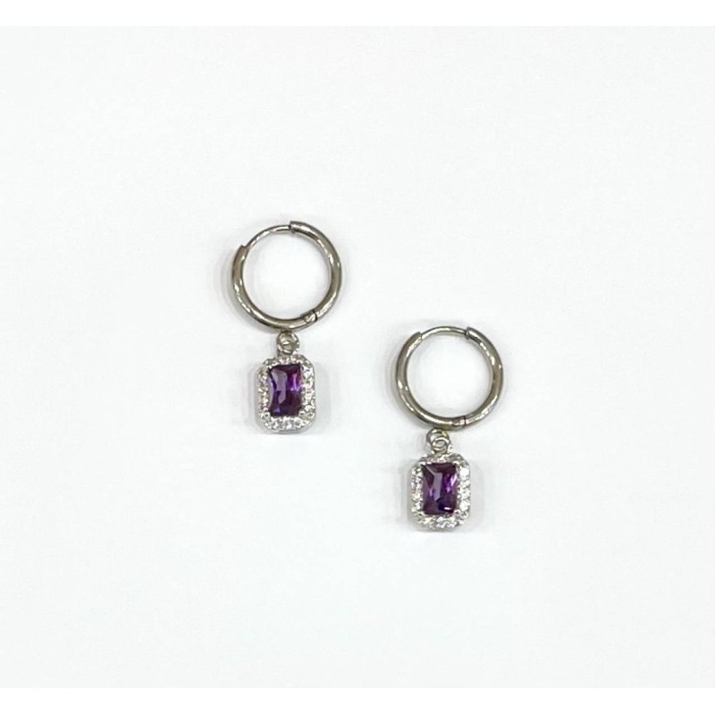 Kostibas 3113-772AJ, Σκουλαρίκια κρίκοι, Ατσάλι, Λευκό, Μοτίφ τετράγωνο μωβ