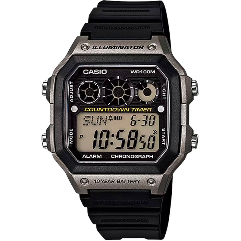Casio AE-1300WH-8A, Stainless Steel, Καουτσούκ, TE, Μαύρο