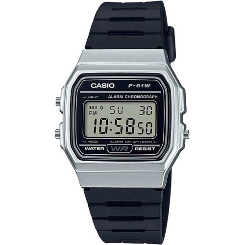 Casio F-91WM-7A, Stainless Steel, Καουτσούκ, Μαύρο