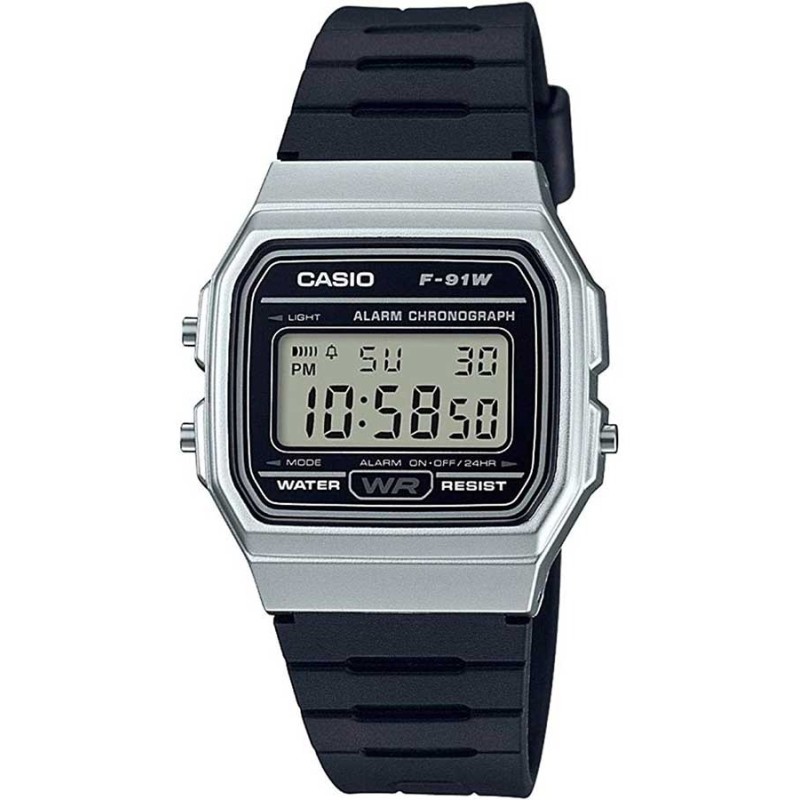 Casio F-91WM-7A, Stainless Steel, Καουτσούκ, Μαύρο