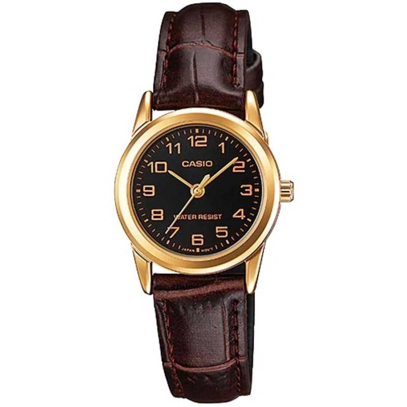 Casio LTP-V001GL-1B, Stainless Steel, Δερμάτινο, TE, Καφέ