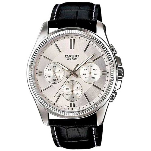 Casio MTP-1375L-7A, Stainless Steel, ΤΕ, Δερμάτινο, Μαύρο