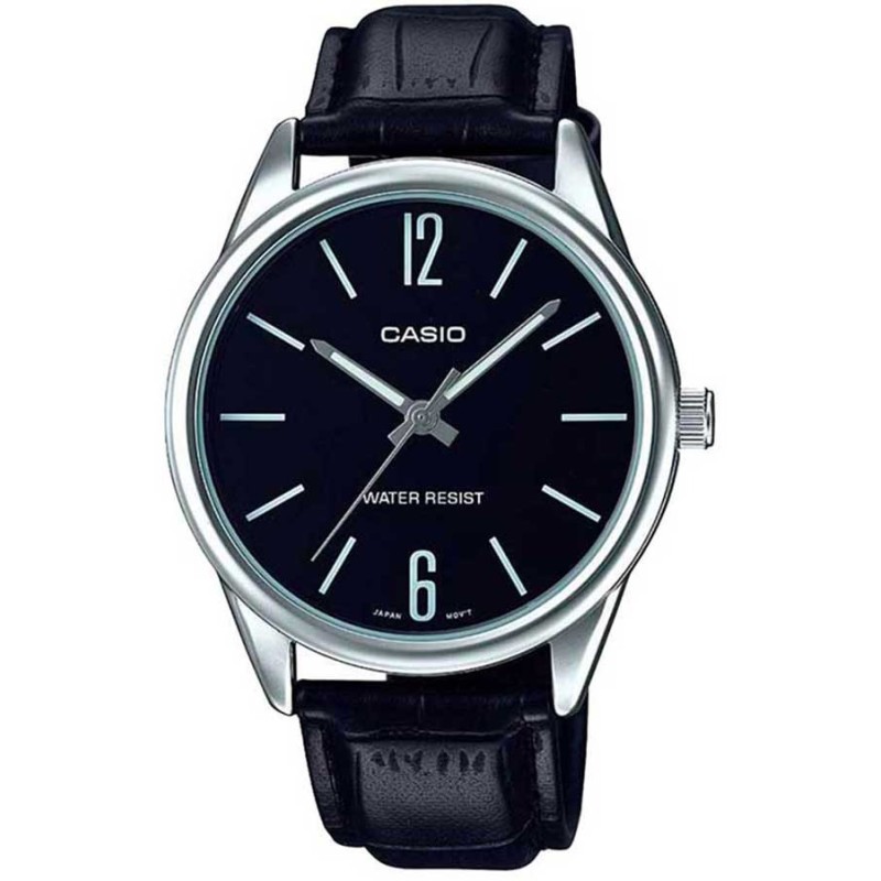 Casio MTP-V005L-1B, Δερμάτινο, Μαύρο